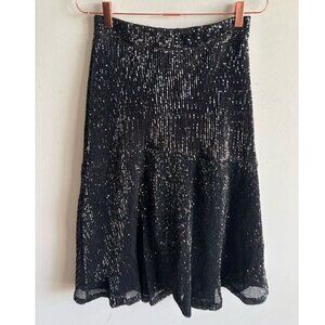 Lorane Women Sparkling Glittery Effect Sequin Back Zip Skirt Black Size Medium